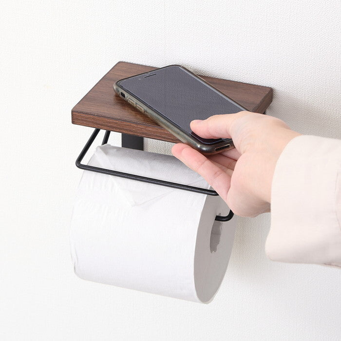 トイレットペーパーホルダー 1ロール BR×BK ブラウン×ブラック 完成品 W140×D100×H90mm 0.39kg fj-38994の画像