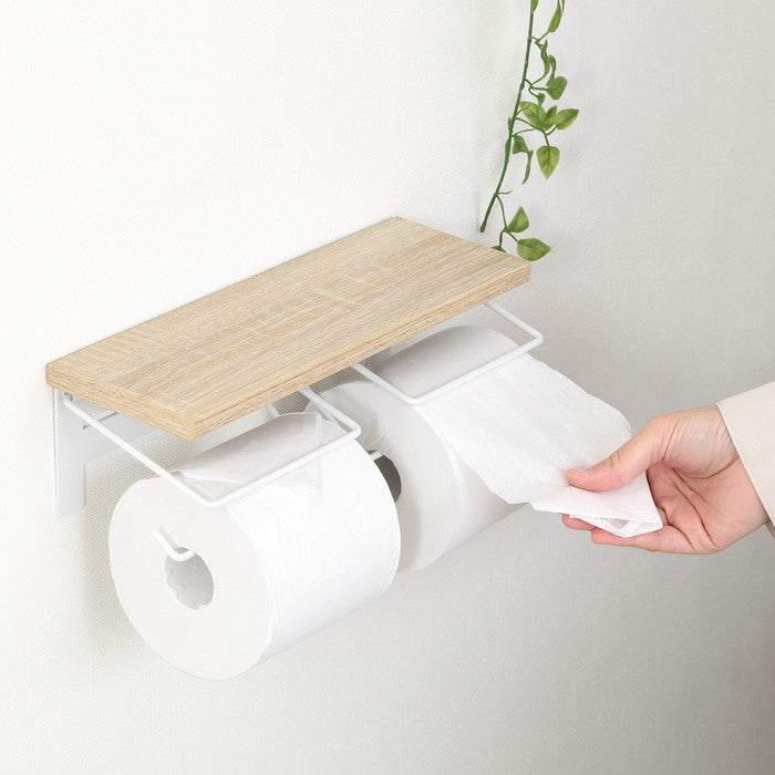 トイレットペーパー ホルダー 2ロール NA×WH ナチュラル×ホワイト 幅300×奥行100×高さ90 fj-38995の画像