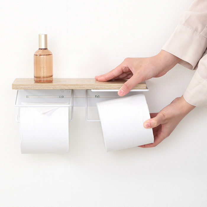 トイレットペーパー ホルダー 2ロール NA×WH ナチュラル×ホワイト 幅300×奥行100×高さ90 fj-38995の画像