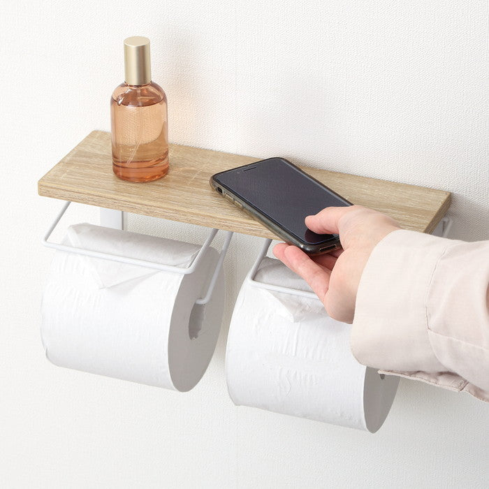 トイレットペーパー ホルダー 2ロール NA×WH ナチュラル×ホワイト 幅300×奥行100×高さ90 fj-38995の画像