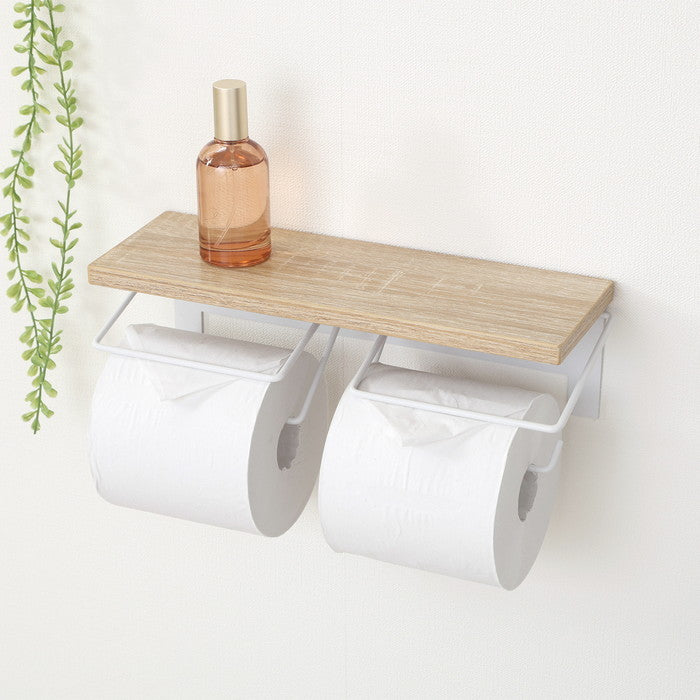 トイレットペーパー ホルダー 2ロール NA×WH ナチュラル×ホワイト 幅300×奥行100×高さ90 fj-38995の画像