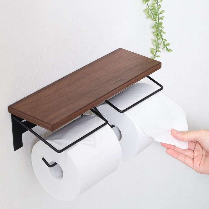 トイレットペーパー ホルダー 2ロール BR×BK ブラウン×ブラック 幅300×奥行100×高さ90 fj-38996の画像