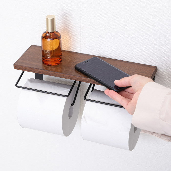 トイレットペーパー ホルダー 2ロール BR×BK ブラウン×ブラック 幅300×奥行100×高さ90 fj-38996の画像