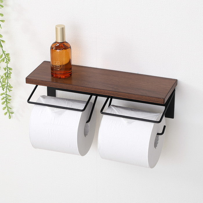 トイレットペーパー ホルダー 2ロール BR×BK ブラウン×ブラック 幅300×奥行100×高さ90 fj-38996の画像