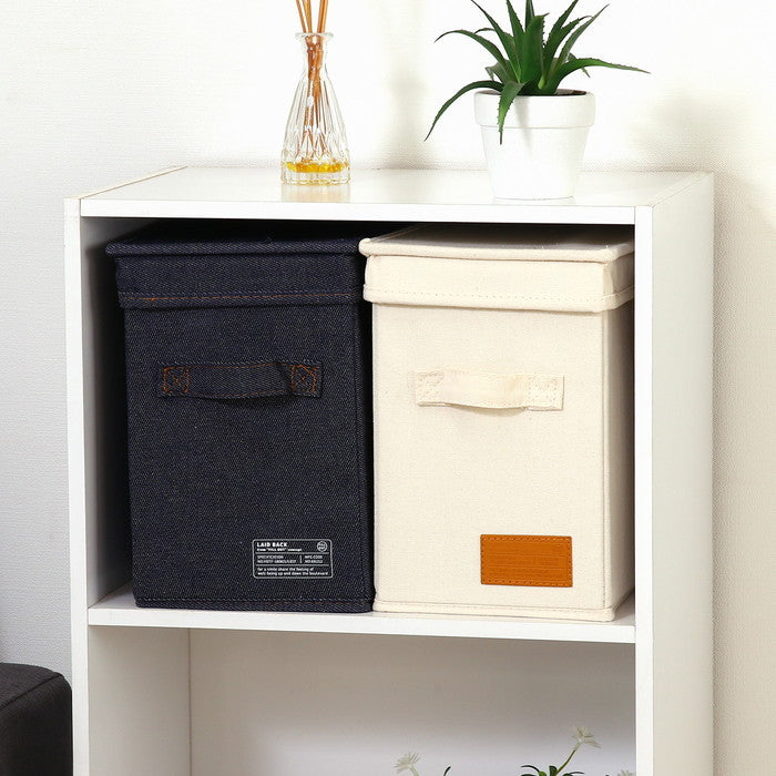 LB デニム調 インナーボックス 縦ハーフ 蓋付 ブルー 幅180×奥行260×高さ260 fj-39813の画像