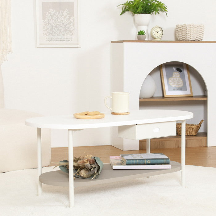 Chamill ティッシュ収納付テーブル グレージュ FB-BE-11507 ホワイト×グレｰジュ 幅900×奥行400×高さ400mm fj-41311の画像