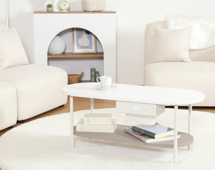 Chamill ティッシュ収納付テーブル グレージュ FB-BE-11507 ホワイト×グレｰジュ 幅900×奥行400×高さ400mm fj-41311の画像