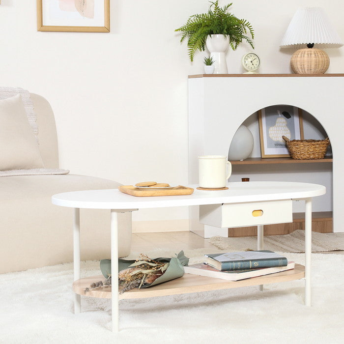 Chamill ティッシュ収納付テーブル ナチュラル FB-BE-11507 ホワイト×ナチュラル 幅900×奥行400×高さ400mm fj-41312の画像