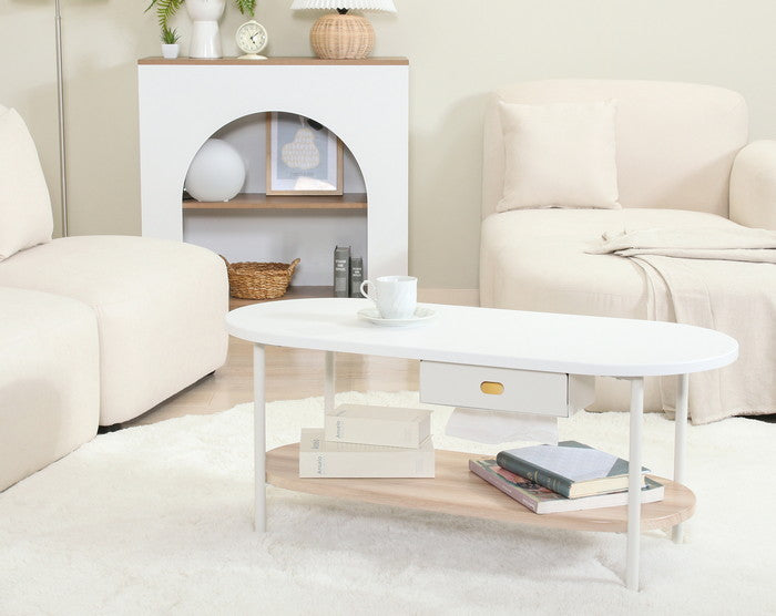 Chamill ティッシュ収納付テーブル ナチュラル FB-BE-11507 ホワイト×ナチュラル 幅900×奥行400×高さ400mm fj-41312の画像