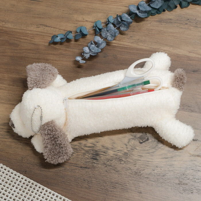 ペンケース アニマル いぬ アイボリー×グレージュ 完成品 W170×D300×H80mm 0.057kg fj-41675の画像