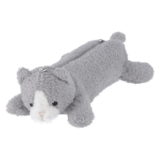 ペンケース アニマル ねこ グレー×ホワイト 完成品 W150×D280×H80mm 0.055kg fj-41676の画像