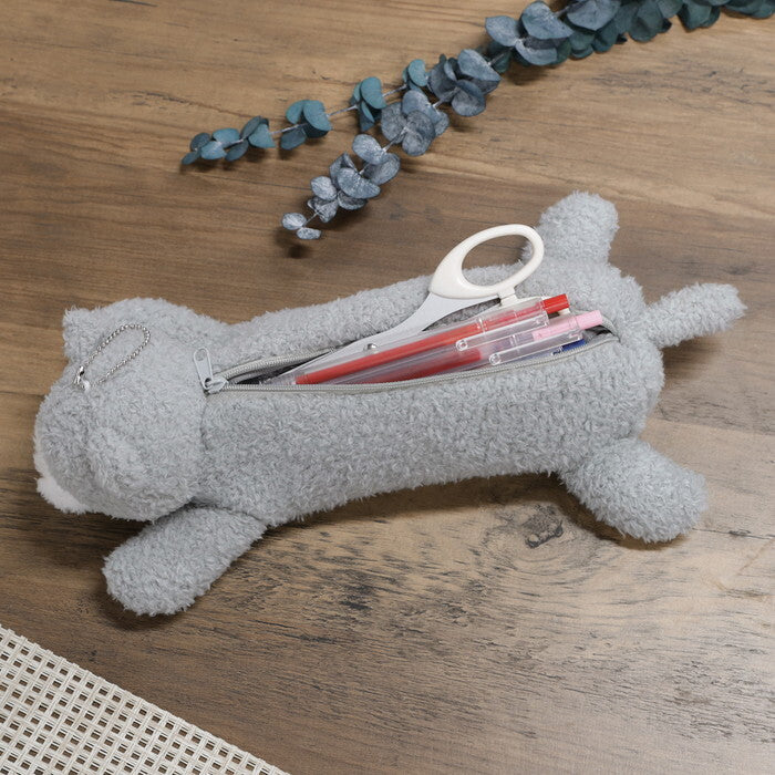 ペンケース アニマル ねこ グレー×ホワイト 完成品 W150×D280×H80mm 0.055kg fj-41676の画像