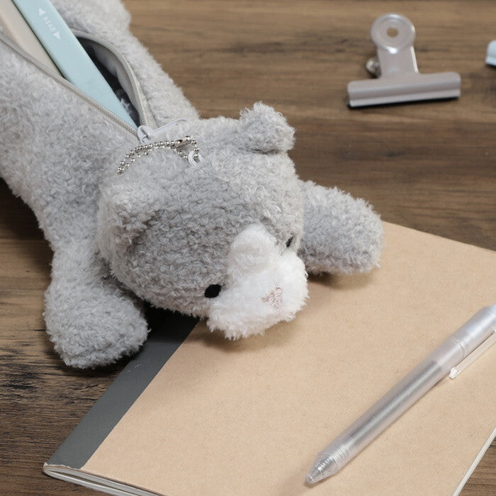 ペンケース アニマル ねこ グレー×ホワイト 完成品 W150×D280×H80mm 0.055kg fj-41676の画像