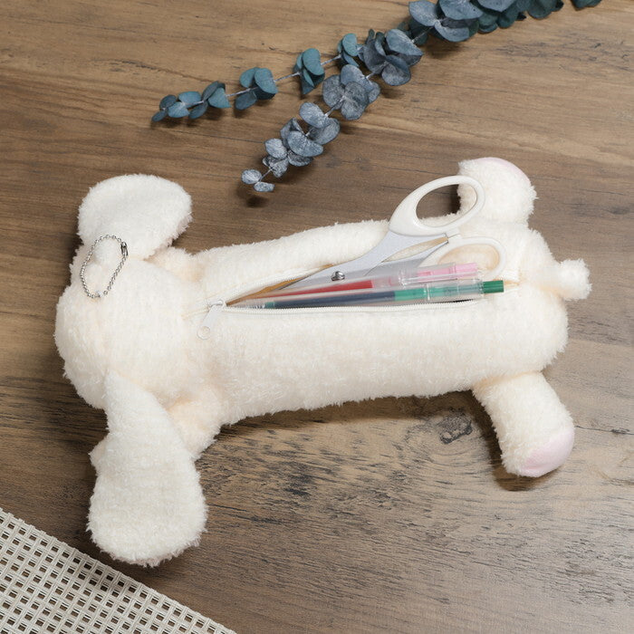 ペンケース アニマル うさぎ ホワイト×ピンク 完成品 W200×D270×H80mm 0.055kg fj-41680の画像