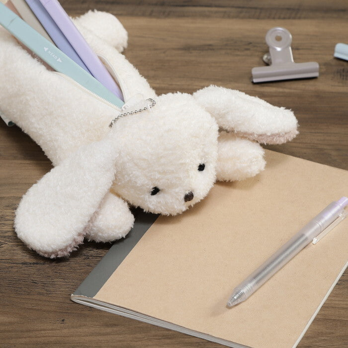 ペンケース アニマル うさぎ ホワイト×ピンク 完成品 W200×D270×H80mm 0.055kg fj-41680の画像