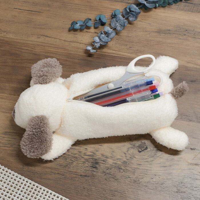 ペンケース アニマル BIG いぬ アイボリー×グレージュ 完成品 W175×D290×H90mm 0.065kg fj-41681の画像