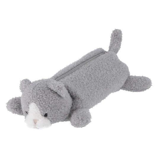 ペンケース アニマル BIG ねこ グレー×ホワイト 完成品 W150×D300×H90mm 0.065kg fj-41682の画像