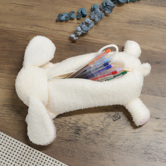 ペンケース アニマル BIG うさぎ ホワイト×ピンク 完成品 W250×D300×H80mm 0.065kg fj-41686の画像