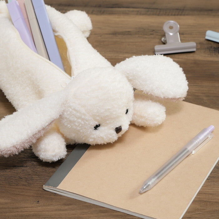 ペンケース アニマル BIG うさぎ ホワイト×ピンク 完成品 W250×D300×H80mm 0.065kg fj-41686の画像