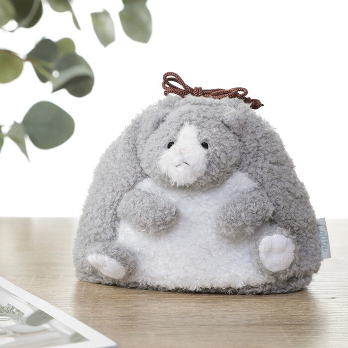 ポーチ アニマル 巾着型 ねこ グレー×ホワイト 完成品 W150×D105×H120mm 0.032kg fj-41688の画像