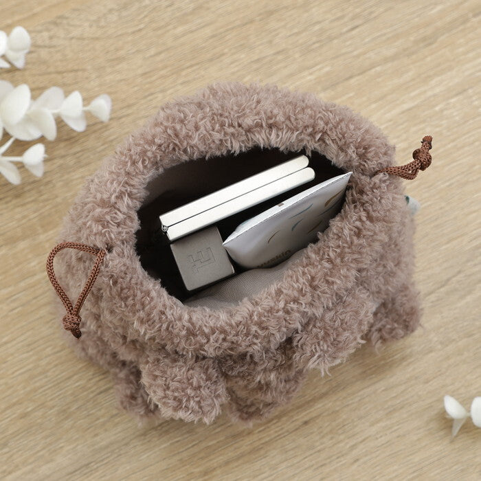 ポーチ アニマル 巾着型 ぞう グレージュ 完成品 W150×D130×H120mm 0.035kg fj-41689の画像