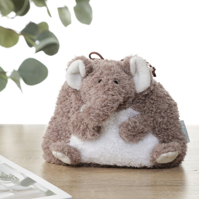 ポーチ アニマル 巾着型 ぞう グレージュ 完成品 W150×D130×H120mm 0.035kg fj-41689の画像