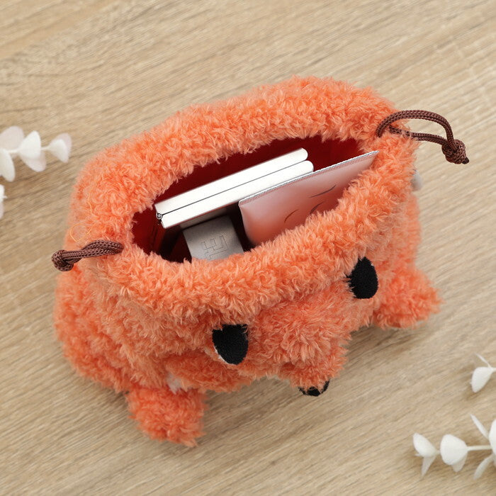 ポーチ アニマル 巾着型 きつね オレンジ 完成品 W150×D120×H120mm 0.031kg fj-41690の画像