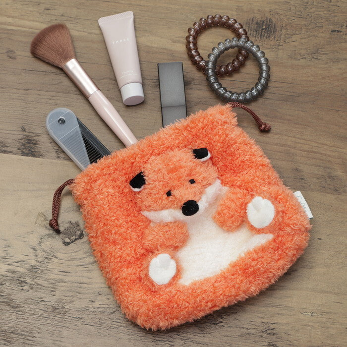 ポーチ アニマル 巾着型 きつね オレンジ 完成品 W150×D120×H120mm 0.031kg fj-41690の画像