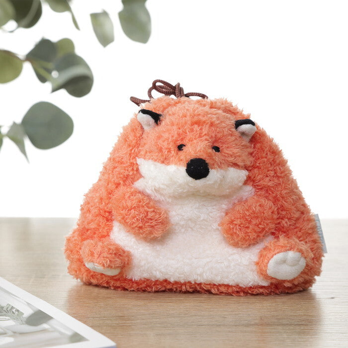 ポーチ アニマル 巾着型 きつね オレンジ 完成品 W150×D120×H120mm 0.031kg fj-41690の画像