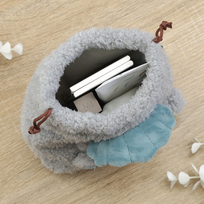 ポーチ アニマル 巾着型 トリケラトプス グリーン 完成品 W150×D105×H120mm 0.034kg fj-41691の画像