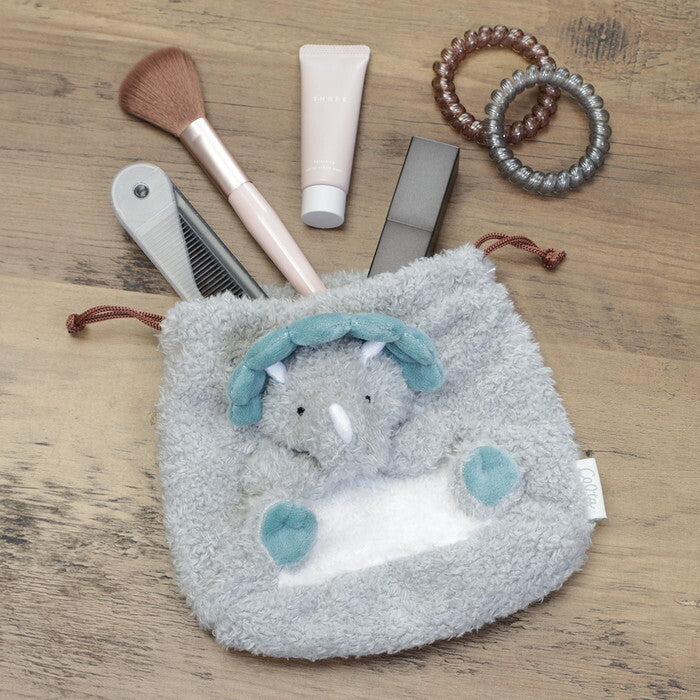 ポーチ アニマル 巾着型 トリケラトプス グリーン 完成品 W150×D105×H120mm 0.034kg fj-41691の画像