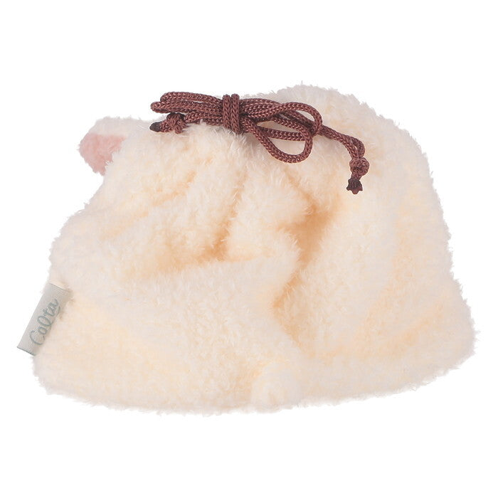 ポーチ アニマル 巾着型 うさぎ ホワイト×ピンク 完成品 W150×D105×H120mm 0.032kg fj-41692の画像