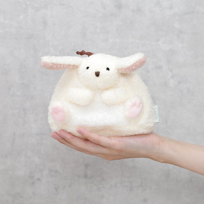 ポーチ アニマル 巾着型 うさぎ ホワイト×ピンク 完成品 W150×D105×H120mm 0.032kg fj-41692の画像