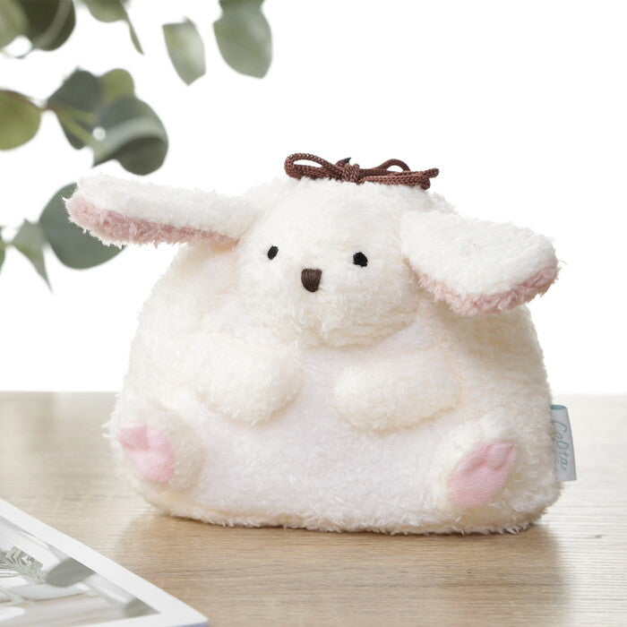 ポーチ アニマル 巾着型 うさぎ ホワイト×ピンク 完成品 W150×D105×H120mm 0.032kg fj-41692の画像