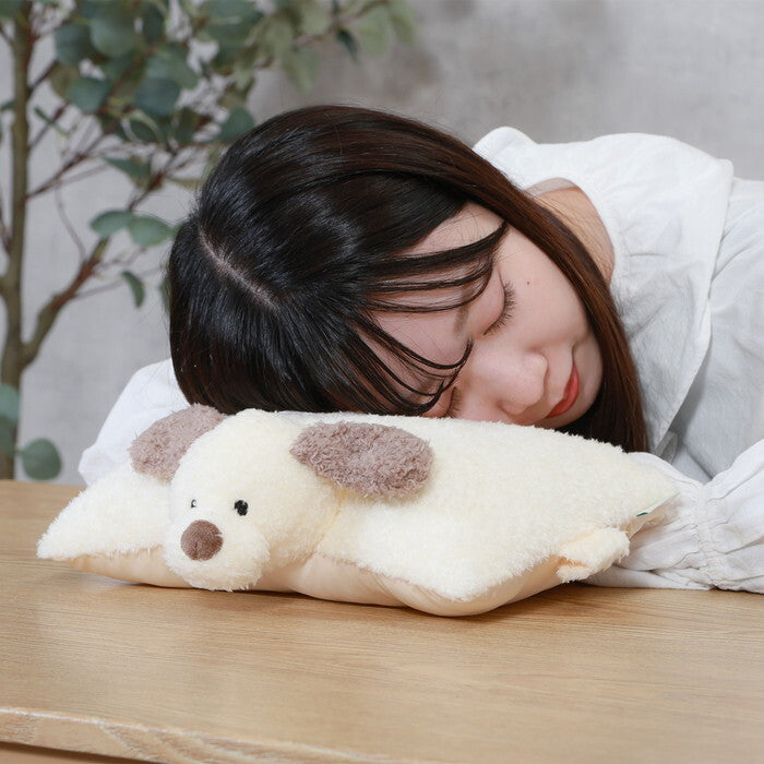 ぬいぐるみ 枕にもなる いぬ アイボリー×グレージュ 完成品 W300×D260×H100mm 0.12kg fj-41704の画像