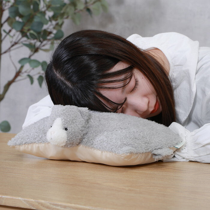 ぬいぐるみ 枕にもなる ねこ グレー×ホワイト 完成品 W300×D255×H110mm 0.12kg fj-41705の画像