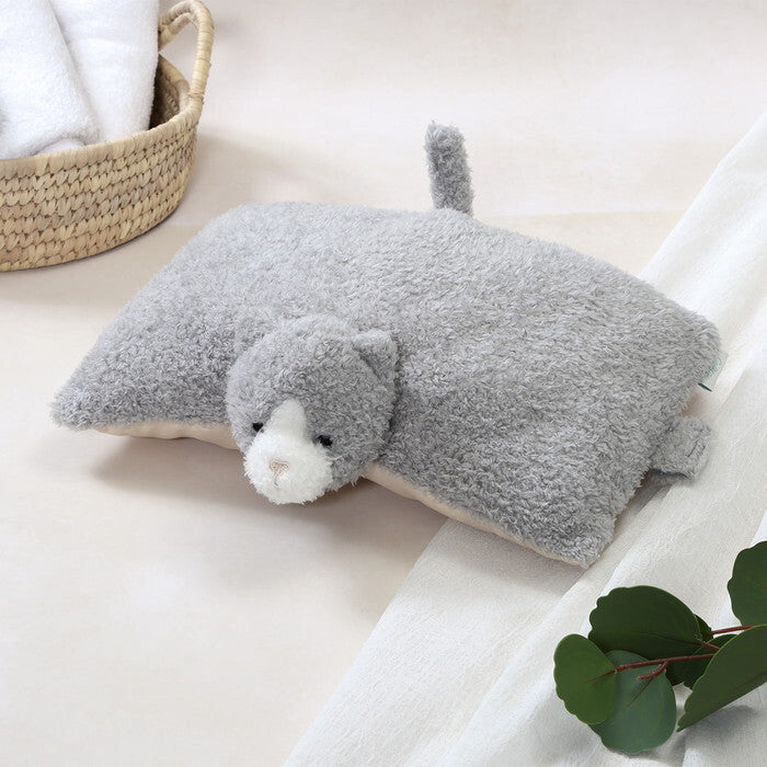 ぬいぐるみ 枕にもなる ねこ グレー×ホワイト 完成品 W300×D255×H110mm 0.12kg fj-41705の画像