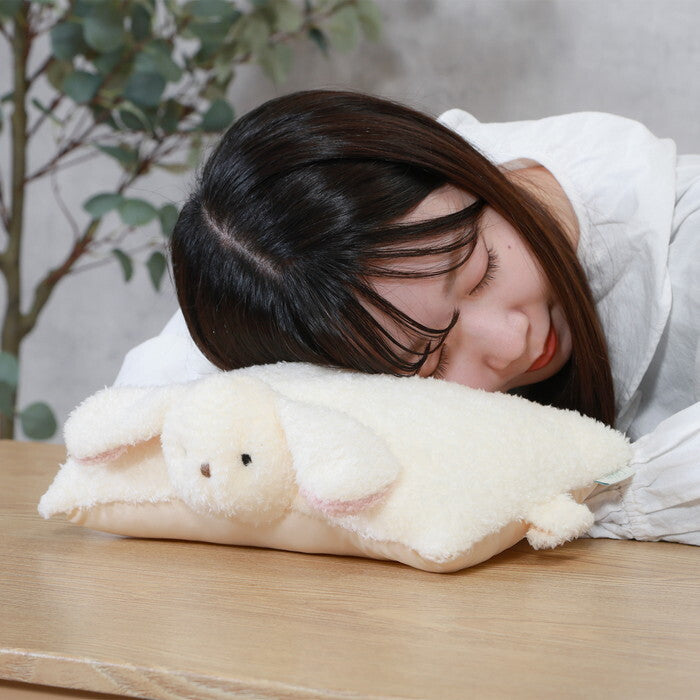 ぬいぐるみ 枕にもなる うさぎ ホワイト×ピンク 完成品 W300×D230×H110mm 0.12kg fj-41709の画像