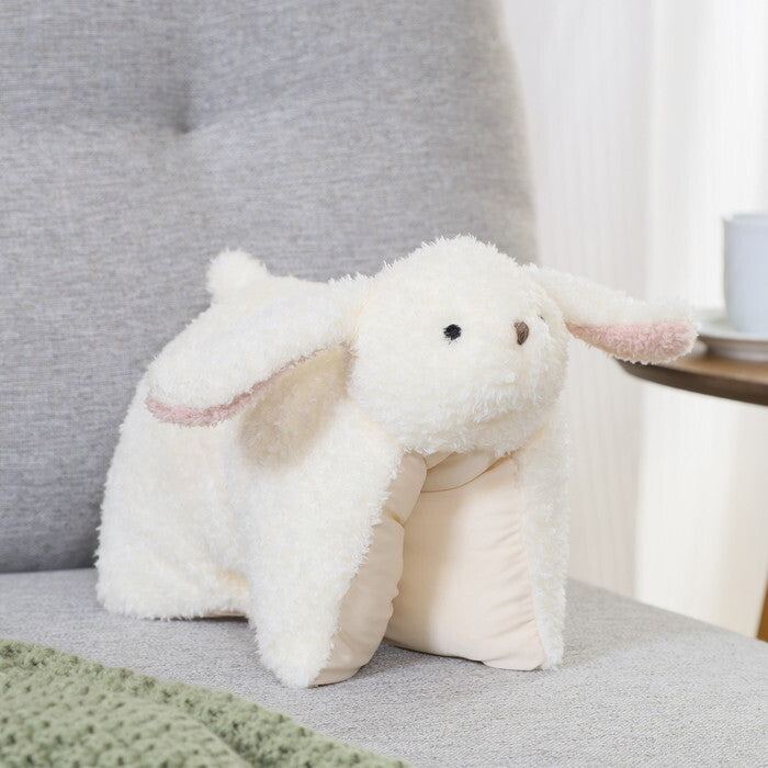 ぬいぐるみ 枕にもなる うさぎ ホワイト×ピンク 完成品 W300×D230×H110mm 0.12kg fj-41709の画像