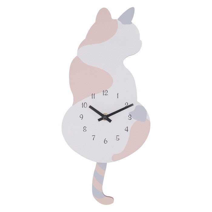 振り子掛時計 三毛猫 ホワイト/ピンク/グレー 幅176×奥行45×高さ400 fj-42119の画像