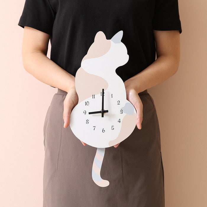 振り子掛時計 三毛猫 ホワイト/ピンク/グレー 幅176×奥行45×高さ400 fj-42119の画像