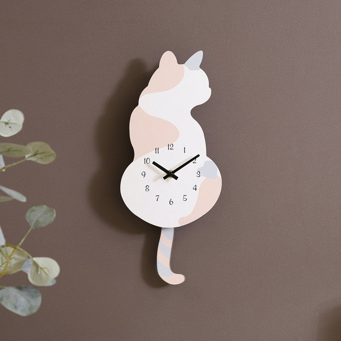振り子掛時計 三毛猫 ホワイト/ピンク/グレー 幅176×奥行45×高さ400 fj-42119の画像