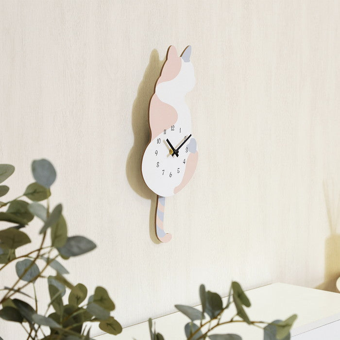 振り子掛時計 三毛猫 ホワイト/ピンク/グレー 幅176×奥行45×高さ400 fj-42119の画像