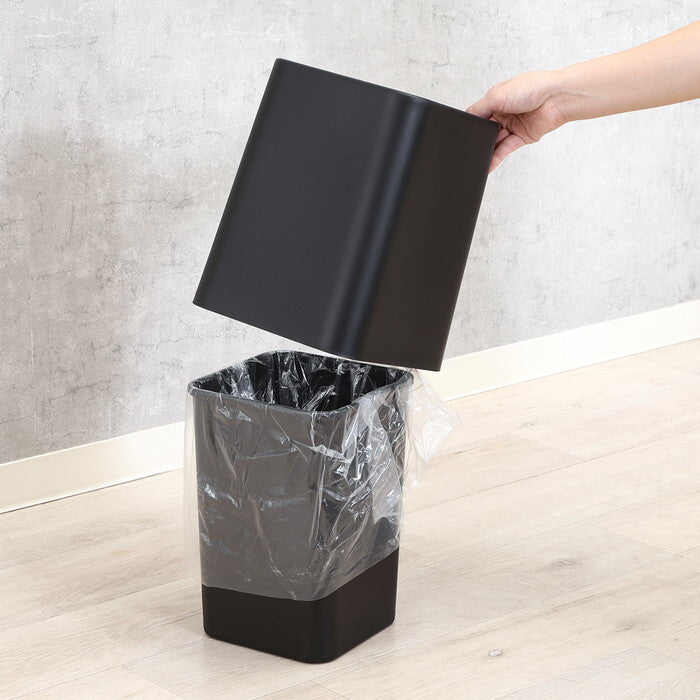ゴミ箱 袋が隠せる 角形 8L BK ブラック 完成品 W215×D215×H278mm 0.62kg fj-42997の画像