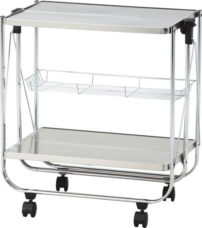 スタイリッシュフォールディングワゴン SG-0201-YM シルバｰ 幅680×奥行400×高さ700mm 折りたたみ 折り畳み fj-45058の画像