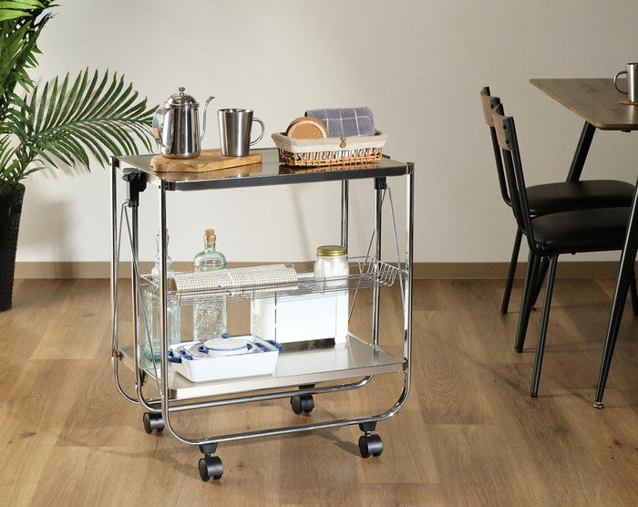 スタイリッシュフォールディングワゴン SG-0201-YM シルバｰ 幅680×奥行400×高さ700mm 折りたたみ 折り畳み fj-45058の画像