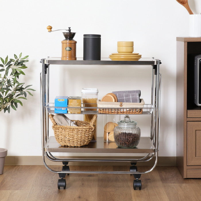 スタイリッシュフォールディングワゴン SG-0201-YM シルバｰ 幅680×奥行400×高さ700mm 折りたたみ 折り畳み fj-45058の画像