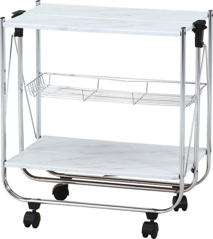 大理石柄フォールディングワゴン SG-0201-YN 白大理石柄 幅680×奥行400×高さ700mm 折りたたみ 折り畳み fj-45059の画像