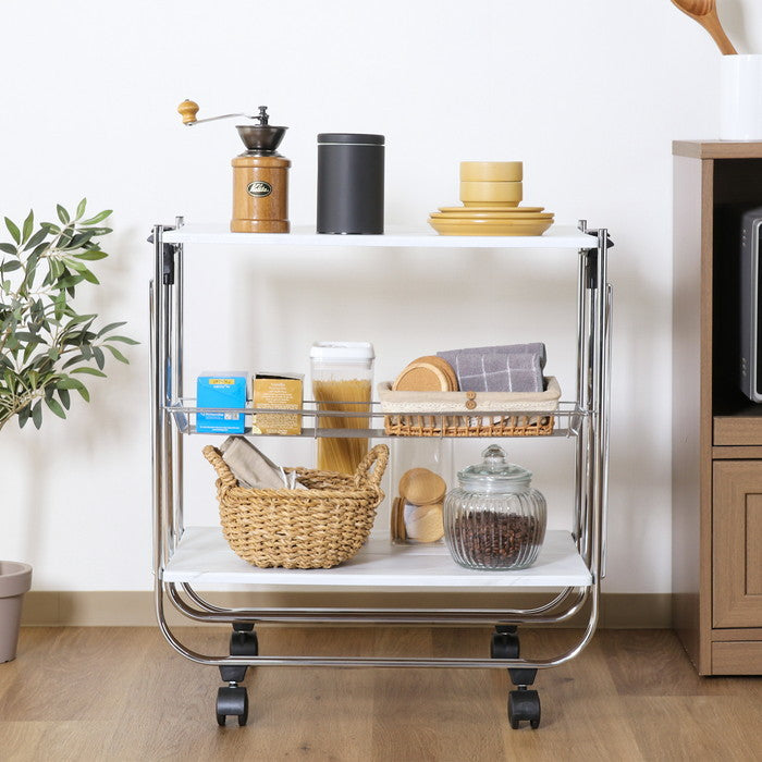 大理石柄フォールディングワゴン SG-0201-YN 白大理石柄 幅680×奥行400×高さ700mm 折りたたみ 折り畳み fj-45059の画像