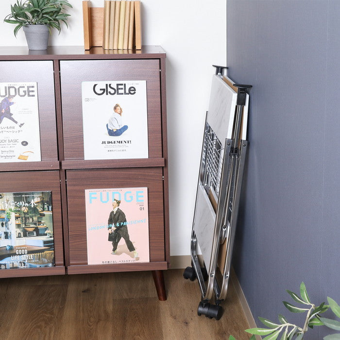 大理石柄フォールディングワゴン SG-0201-YN 白大理石柄 幅680×奥行400×高さ700mm 折りたたみ 折り畳み fj-45059の画像